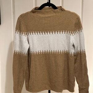 French Connection Brown/Tan and White Mockneck Sweater